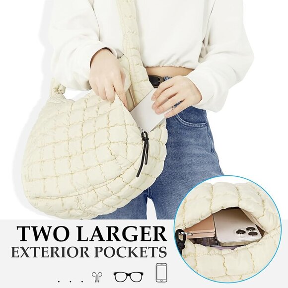 Puffer Tote Bag Quilted Carryall Bag Crossbody Bag Puffy Shoulder Bag for Women - Picture 6 of 7